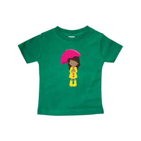 

Inktastic African American Girl Yellow Raincoat Umbrella Gift Baby Girl T-Shirt