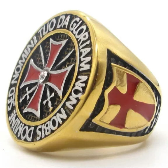 VIVIDELLE Mens Cross Knights Templar Ring Masonic Gold Stainless Steel Size 7-15-15-Gold