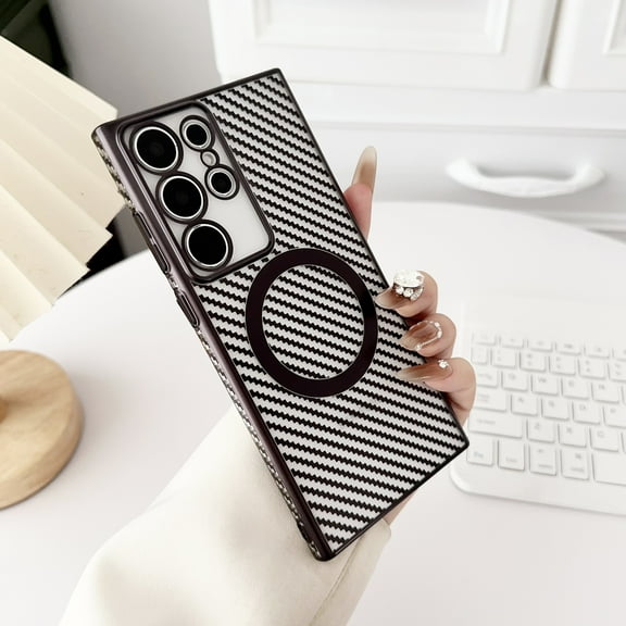 for Magnetic Samsung Galaxy S22 Ultra Case, Phone Case [Compatible with MagSafe] Slim Fit Smooth Carbon Fiber Shockproof Women Men Girls Boys Protective Case Cover for Samsung Galaxy S22 Ultra, Black