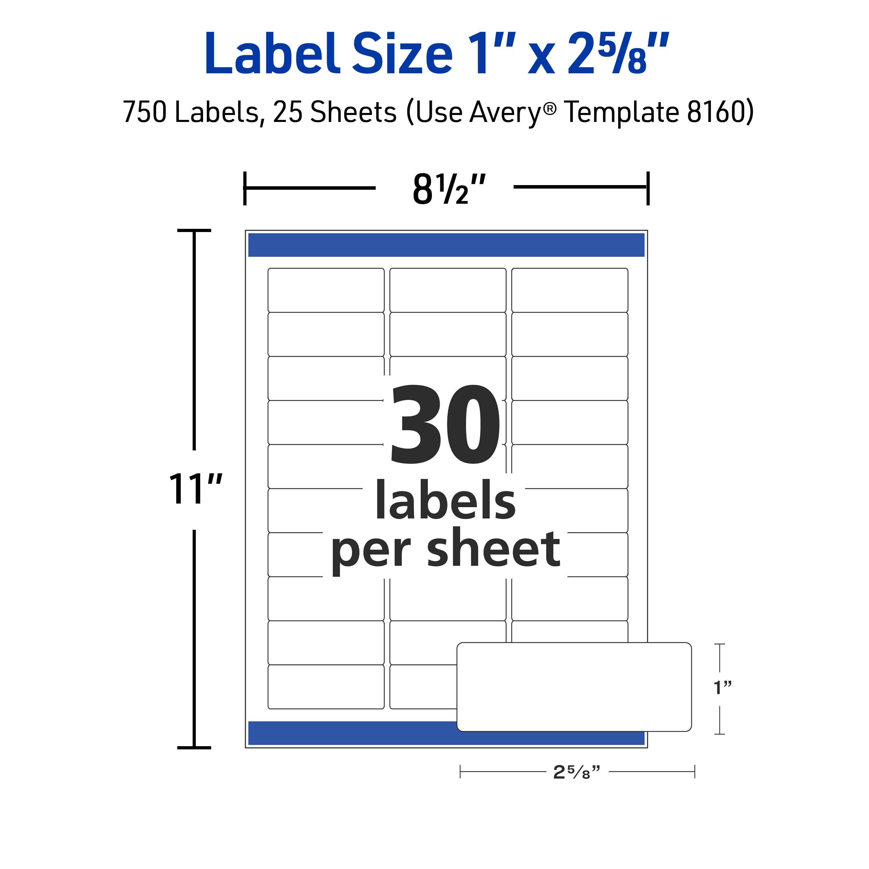 (5 pack) Avery Address Labels, 1" x 2-5/8", White, 750 Labels (8160)