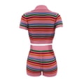 thumbnail image 4 of BOOMNY Womens 2 Peice Sets Striped Short Sleeve Knit Tops Shorts Outfits for Women Summer Casual Matching Sets, 4 of 5