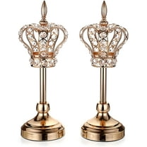 ABCISI 2PCS Crystal Crown Candlestick Holders Tea Light Holders Metal Tealight Candelabra, Gold Crystal Votive Candlesticks Set Elegant Candle Stick Holder Candle Centerpiece for Dining Table, 14" H