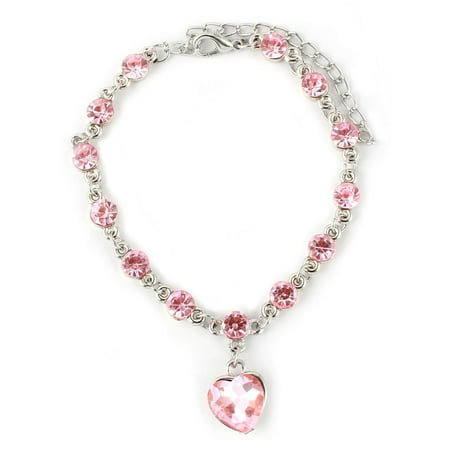 Girl Plastic Heart Design Decoration Jewelry Wrist Chain Bangle Bracelet Pink