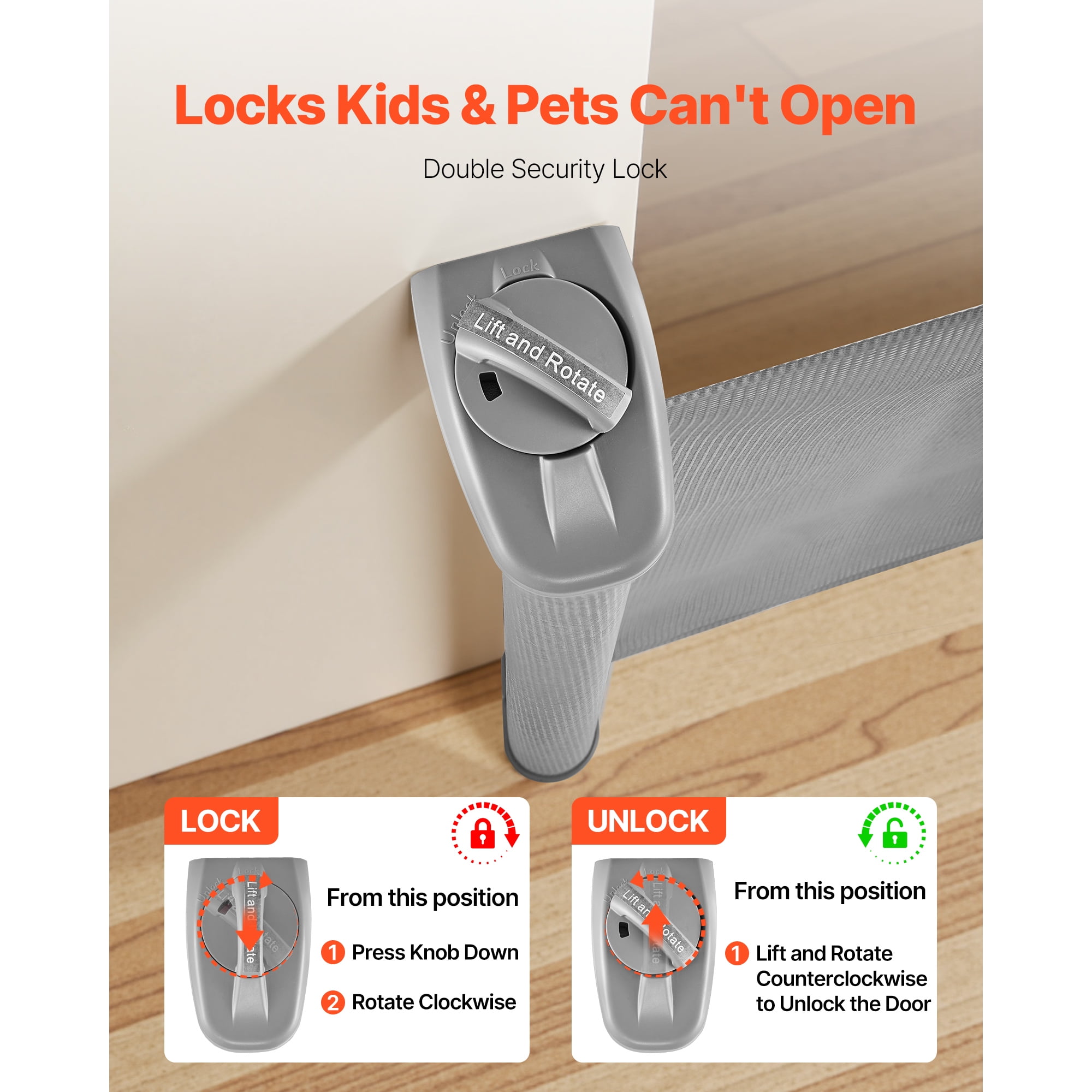KFFKFF Retractable Baby Gate, Expands to 72.8 Inches Wide and 31.3 Inches Tall, Features Safety Lock, Convenient Operation, Trip-Free Design, Mesh Pet Barrier for Stairs, Hallways, Indoor/Outdoor Use