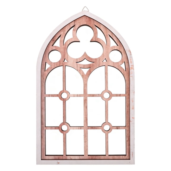 GETAJGHSD Small Arched Window Pane Wall Mirror, Light Brown Vintage Decorative Mirror for Living Room Entryway Decor