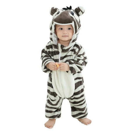 

Children S Cartoon Striped Zebra Hooded Warm Outing Romper Jumpsuit