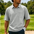 thumbnail image 3 of Men's Short Sleeve Polo Shirt with Chest Pocket, Relaxed Fit Breathable Business Casual Golf Tee for Men Light Gray L, 3 of 10