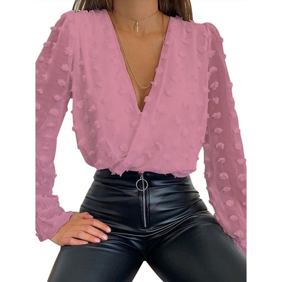 LilyLLL Womens Casual V Neck Long Sleeve Blouse Tops OL Office Party Shirts