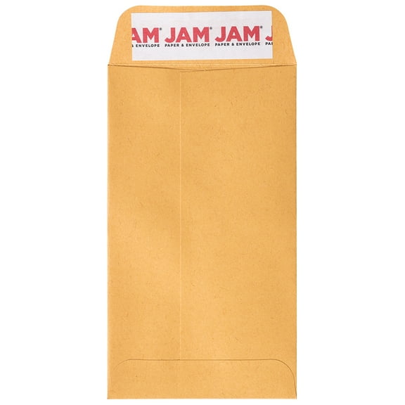 JAM #5.5 Coin Business Envelopes, 3 1/8" x 5 1/2", Brown Kraft Manila, 100 Per Pack