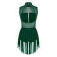 thumbnail image 4 of YiZYiF ​​​Women's Lyrical Dance Dress Flowy Tulle Skirt Leotard Rhinestone Figure Skating Costumes Green XL, 4 of 7