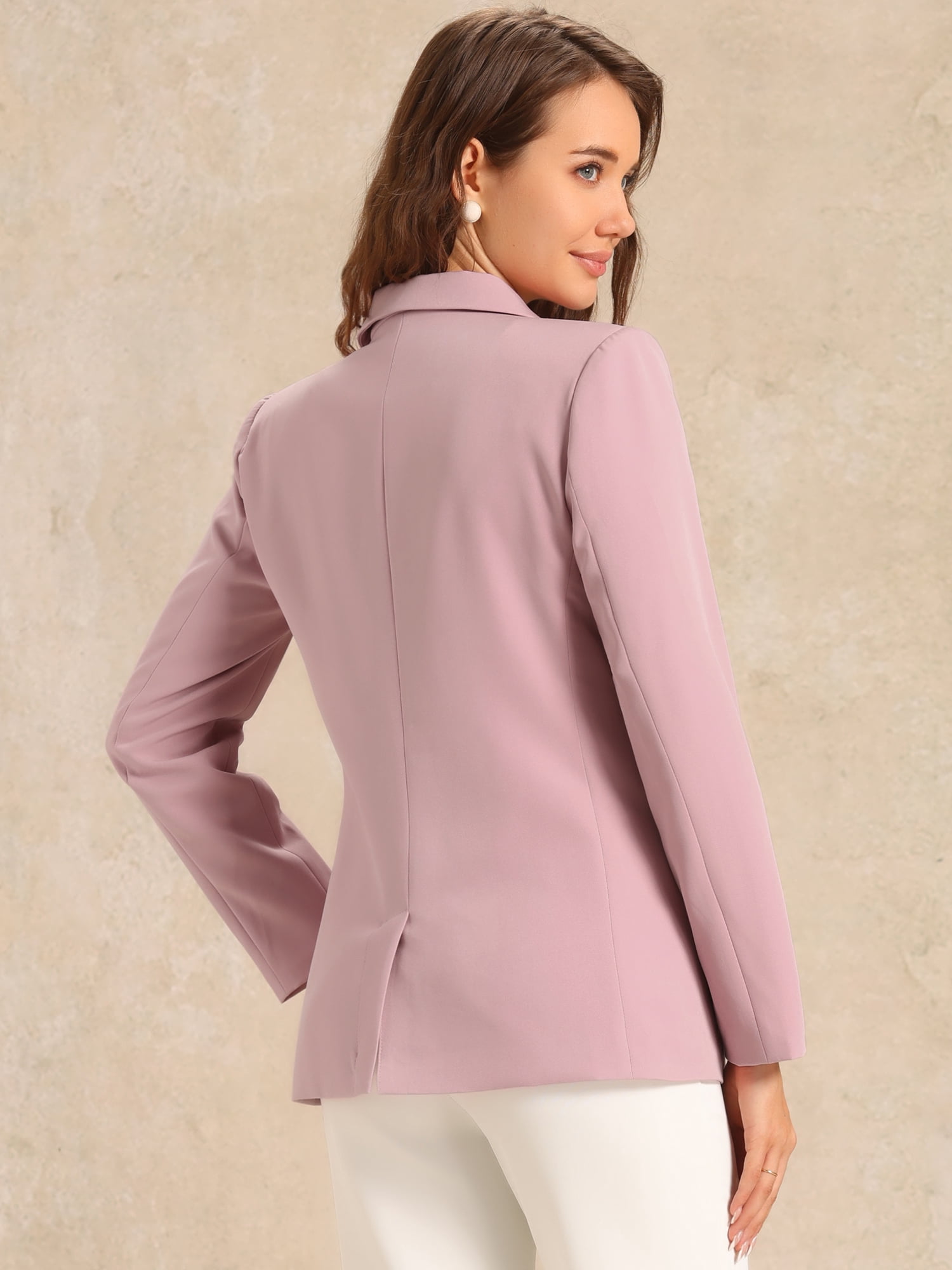 DARING DIVA Women's Plaid Notched Lapel Blazer Jacket XL Pink-Solid