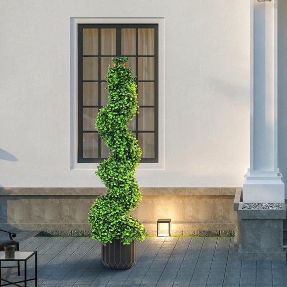 2 Pack 3FT Artificial Spiral Topiary Trees, Realistic Boxwood Trees, Evergreen PE  with  Pot, Outdoor & Indoor Year-Round Garden, , Porch, Home Entryway Decor