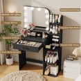 thumbnail image 5 of 32" Makeup Vanity Desk with Mirror and Lights, 3 Lighting Colors, 5 Storage Shelves & Large Drawer, Black Vanity Set for Bedroom, Girls and Women, 5 of 9