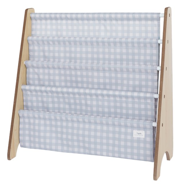 3 Sprouts - blue gingham recycled fabric book rack