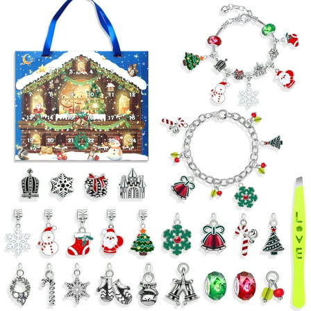 Sunyuer Christmas Advent Calendar 2024 for Girls Charm Bracelets Making Kit for Kids Christmas Countdown Calendars