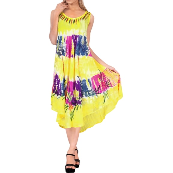 HAPPY BAY Women's Summer Plus Size Swing House Wear Dresses L-XL Green, Tie Dye