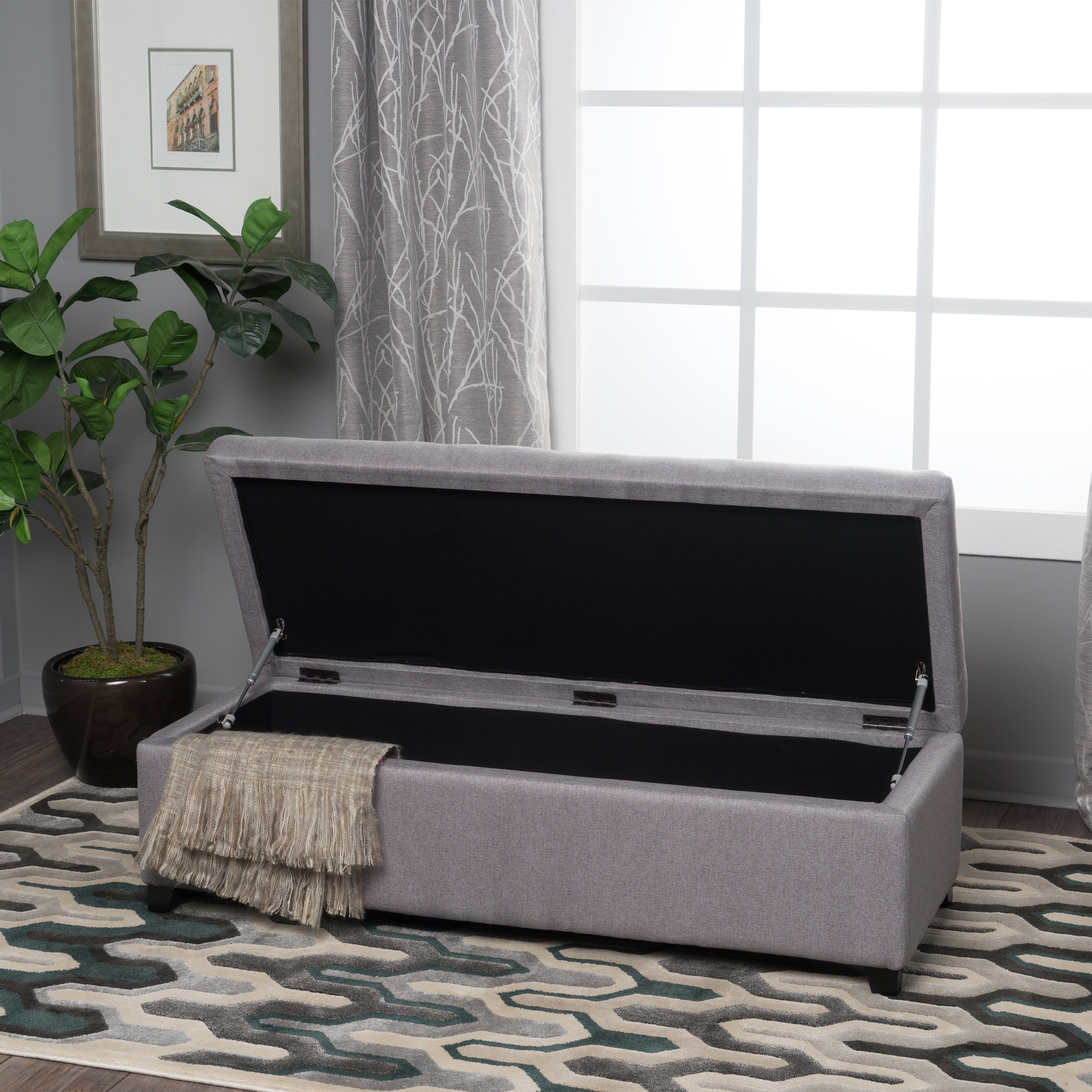 Noble House Hampton Contemporary Tufted Fabric Storage Ottoman, Gray