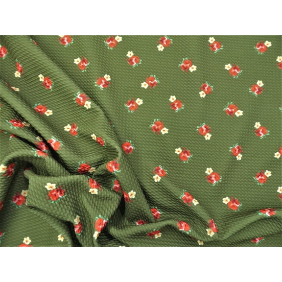 Bullet Printed Liverpool Textured Fabric Stretch Olive Red Yellow Floral U29