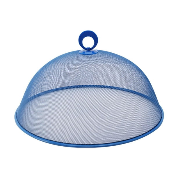 Pantalla de malla metálica para alimentos, cubierta para platos, reutilizable, para picnic, paraguas Azul