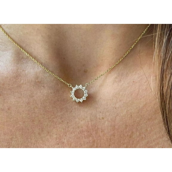 Women's Pendant Free Chain 14K Yellow Gold Plated Round Cut Real Moissanite