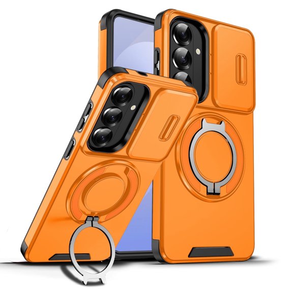 for Samsung Galaxy S26 Case, Military Grade Shockproof Bumper Rugged Rotating Stand Ring Holder Anti-Scratch Magnetic Cover Compatible with Car Mount Case for Samsung Galaxy S26, Orange