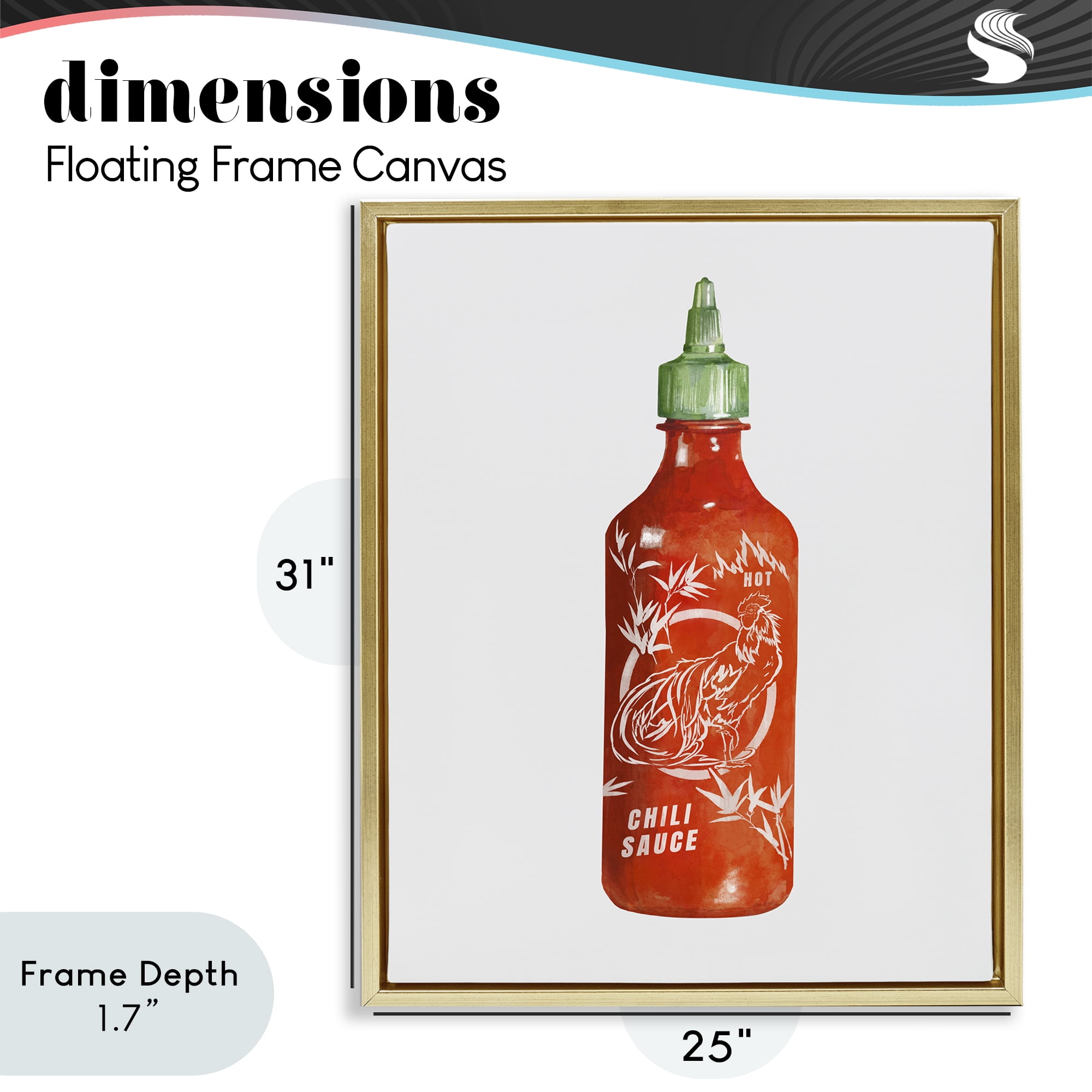Stupell Industries Iconic Hot Sauce Bottle Gold Framed Floater Canvas Wall Art, design by Rylen McNett