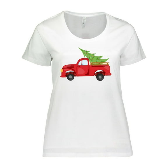 Inktastic Christmas Vintage Truck with Christmas Tree Women's Plus Size T-Shirt