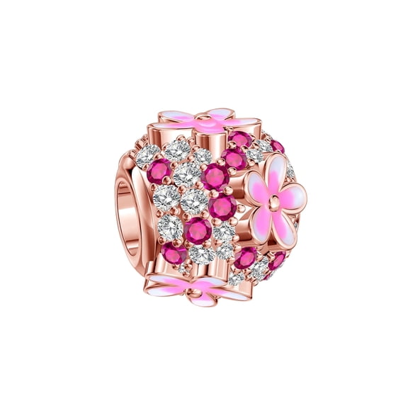 ARVALILS 925 Sterling Silver Flower Charm with Cubic Zirconia, Fits Women's Bracelets & Necklaces