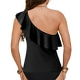 thumbnail image 4 of KAPRIOY One Shoulder Tankini Tops for Women Ruched Bathing Suits Tummy Control Adjustable Swimsuit Only No Bottom Padded (XXL, Black ), 4 of 6