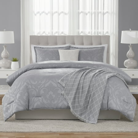 Mainstays 5-Piece Grey Jacquard Comforter Set, Full/Queen