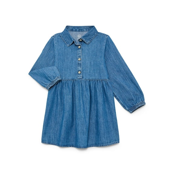 Wonder Nation Toddler Girls' Denim Shirtdress with Long Sleeves, Sizes 12M-5T