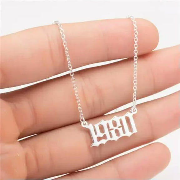 K-KED Birth Year Number Necklace Stainless Steel Pendant Women Men Lucky Jewellery-Silver 1980