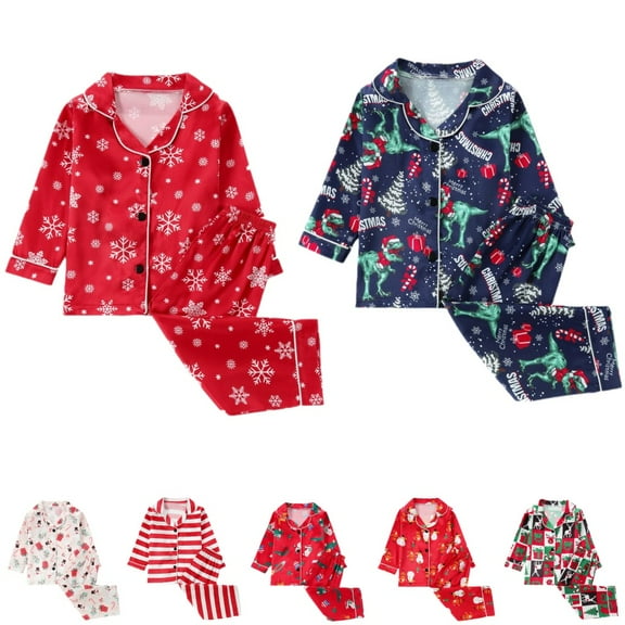 12M-6T Toddler Boys Girls Silk Satin Christmas Family Matching Pajama Sets, SILVERCELL 2Pcs Kids Long Sleeve Button Down Pajamas Sleepwear Pj Set
