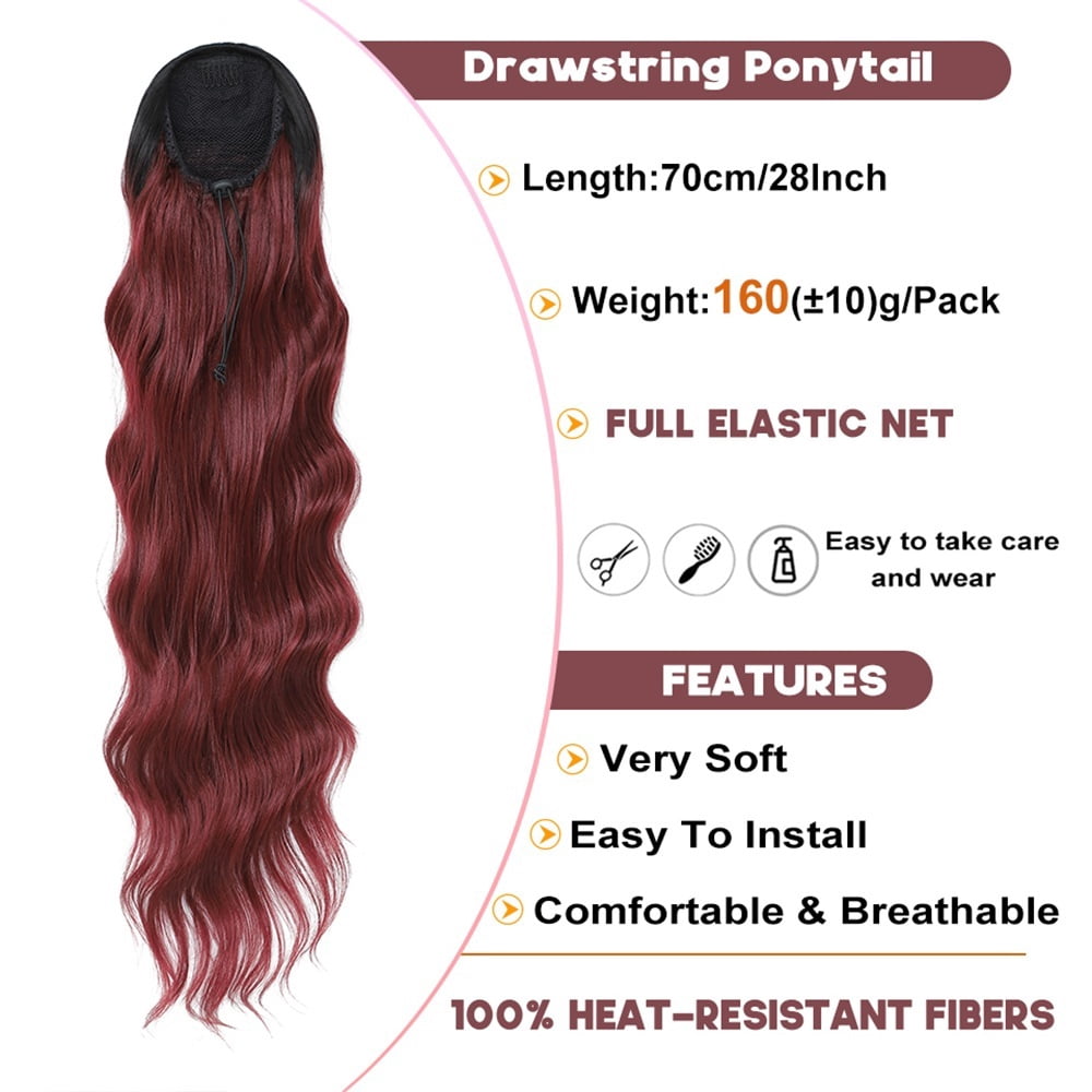28 Inch Long Loose Deep Wave Pony Tail Synthetic Hair Pieces Drawstring Curly Wavy Ponytail Clip in Hair Extensions