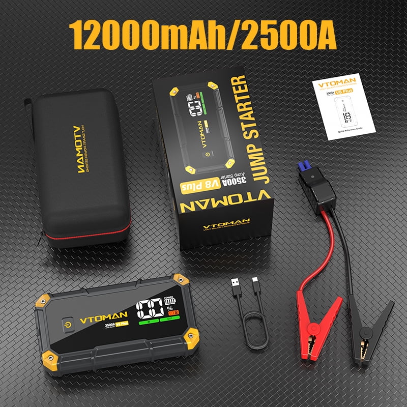 VTOMAN V8 Plus Car Jump Starter, 3500A Peak 12V Lithium Battery Booster Pack (9.0L Gas & 8.5L Diesel), Portable Jump Box (44.4Wh)with Jumper Cables