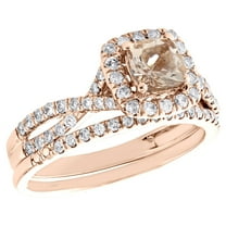 10K Rose Gold Morganite Diamond Twisted Engagement Ring Band Bridal Set 1 TCW