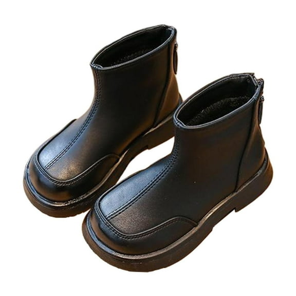 NAISIBABY Ankle Boots for Girls, Zipper Low Heels Waterproof Non-Slip Kids Faux Leather Mid-Calf Boots Black 13.5(Little Kids)