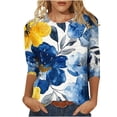 thumbnail image 1 of KIHOUT Nouvelles Arrivées Tunique à Manches 3/4 pour Femmes, Coupe Ample, Imprimé Floral, Col Rond, T-Shirt, 1 of 5