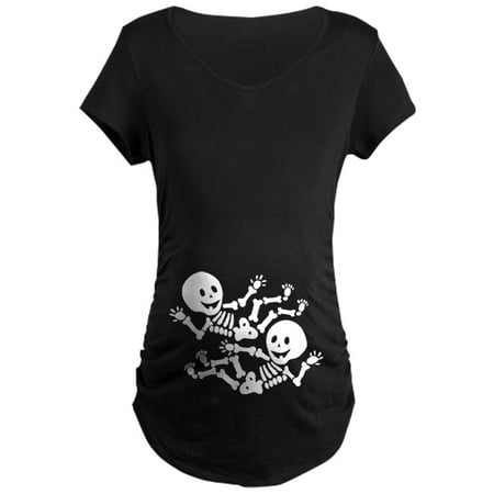 CafePress - Halloween Twin Skeletons Maternity Dark T Shirt - Maternity Dark