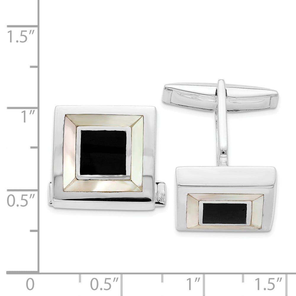 Mia Diamonds 925 Sterling Silver Rhodium-plated Mother Of Pearl and Enamel Cuff Links 