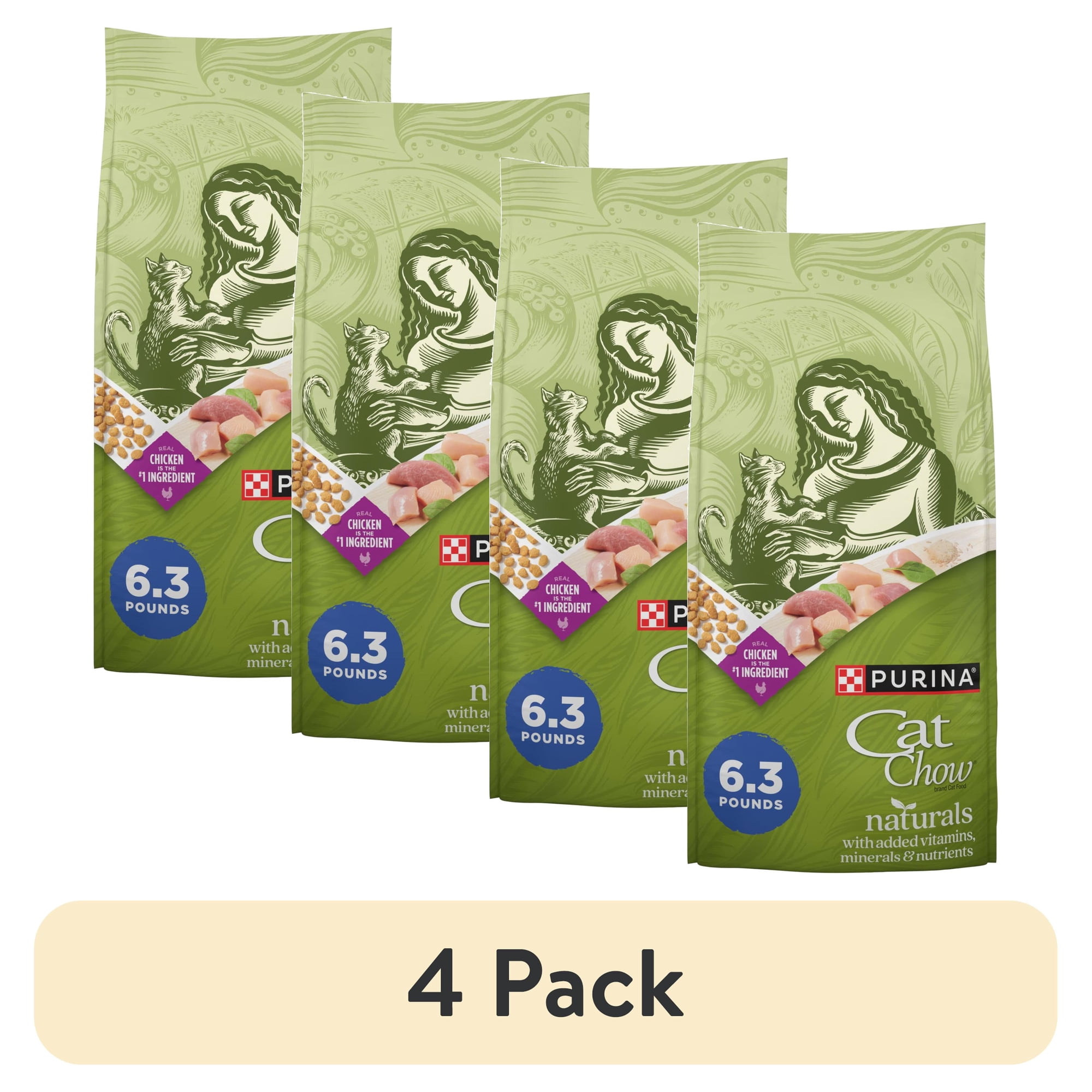 (4 pack) Purina Cat Chow Naturals, Indoor Dry Cat Food, Chicken & Turkey, 6.3 lb Bag