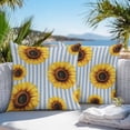 thumbnail image 5 of Pastoral Sunflower Outdoor Pillow Covers Set of 2 White Blue Striped Vintage Linen Waterproof Throw Pillow Case Decorative Square Cushion Cover for Patio Couch Garden Balcony, 20"x20", 5 of 9