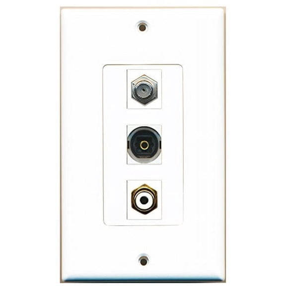 RiteAV - 1 Port RCA White and 1 Port Coax Cable TV- F-Type and 1 Port Toslink Decorative Wall Plate Decorative
