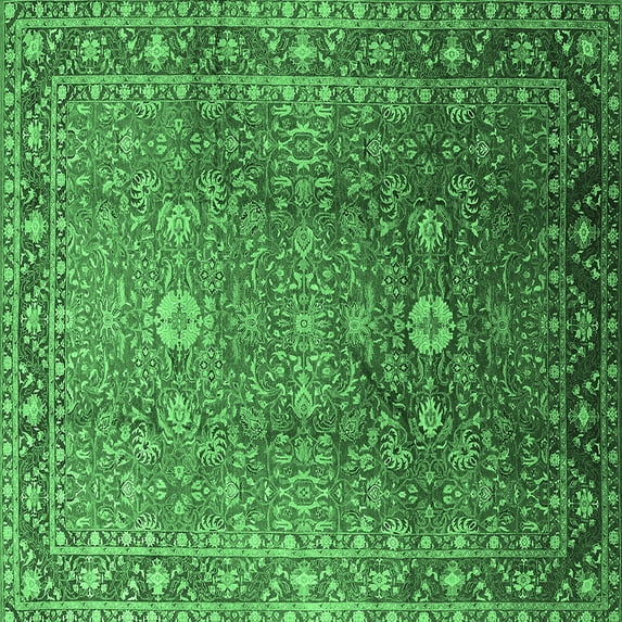 Ahgly Company Indoor Square Oriental Emerald Green Traditional Area Rugs, 7' Square