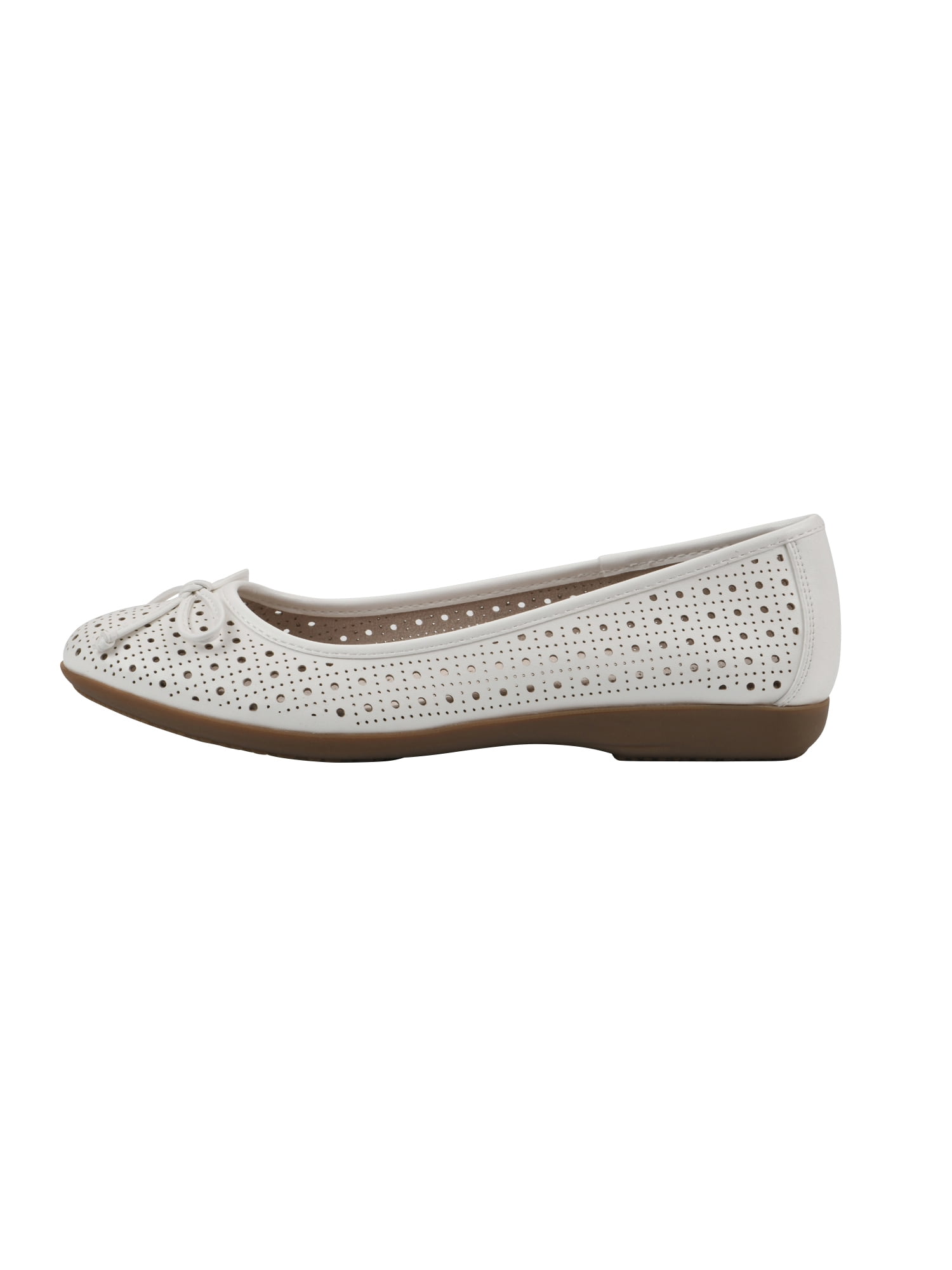 Mountain Sole Women's Perforated Ballet Flats with Bow and Comfort Insole, Wide Width Available