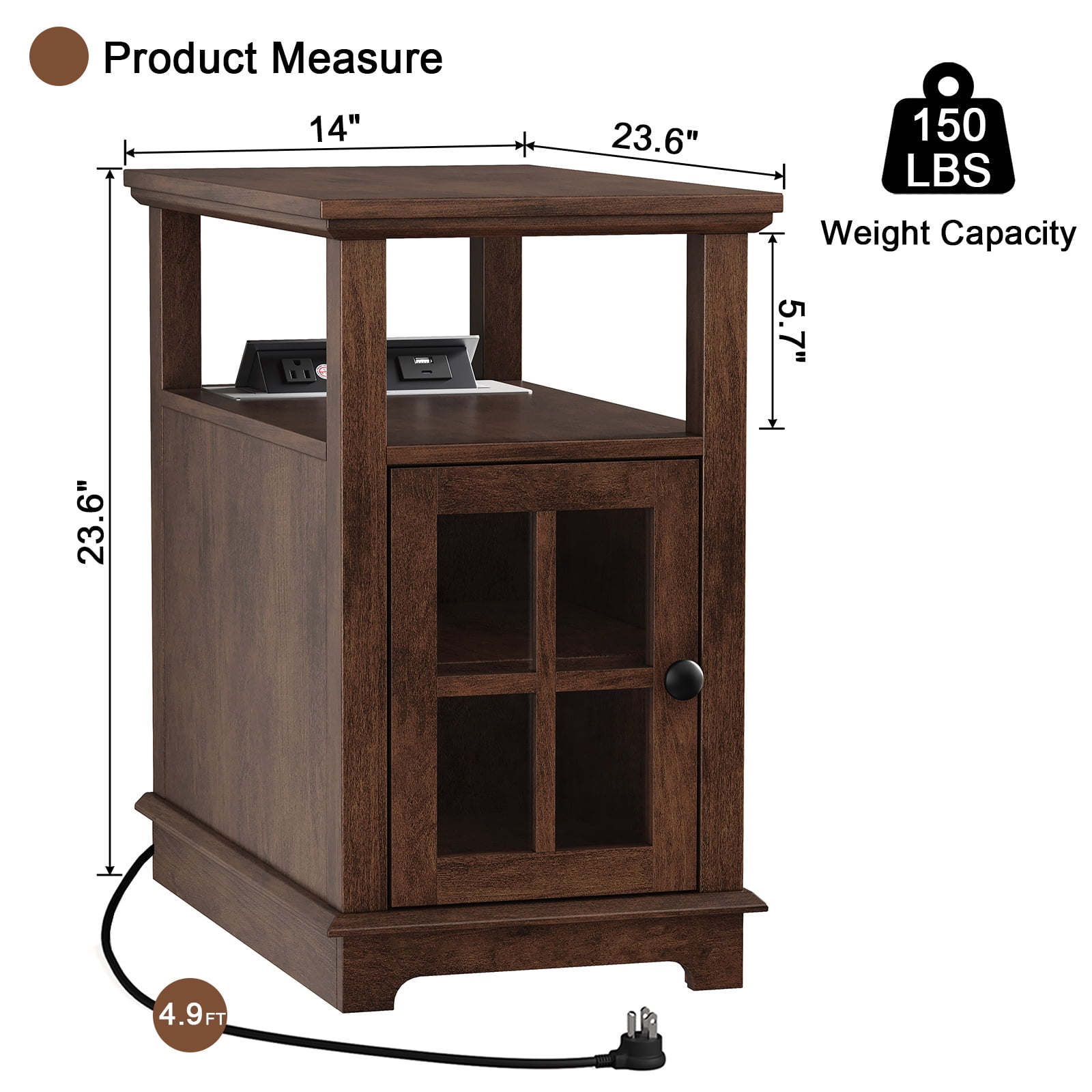 FAGAGA End Tables with Charging Station for Living Room, Wooden Nightstand for Bedroom,Cherry