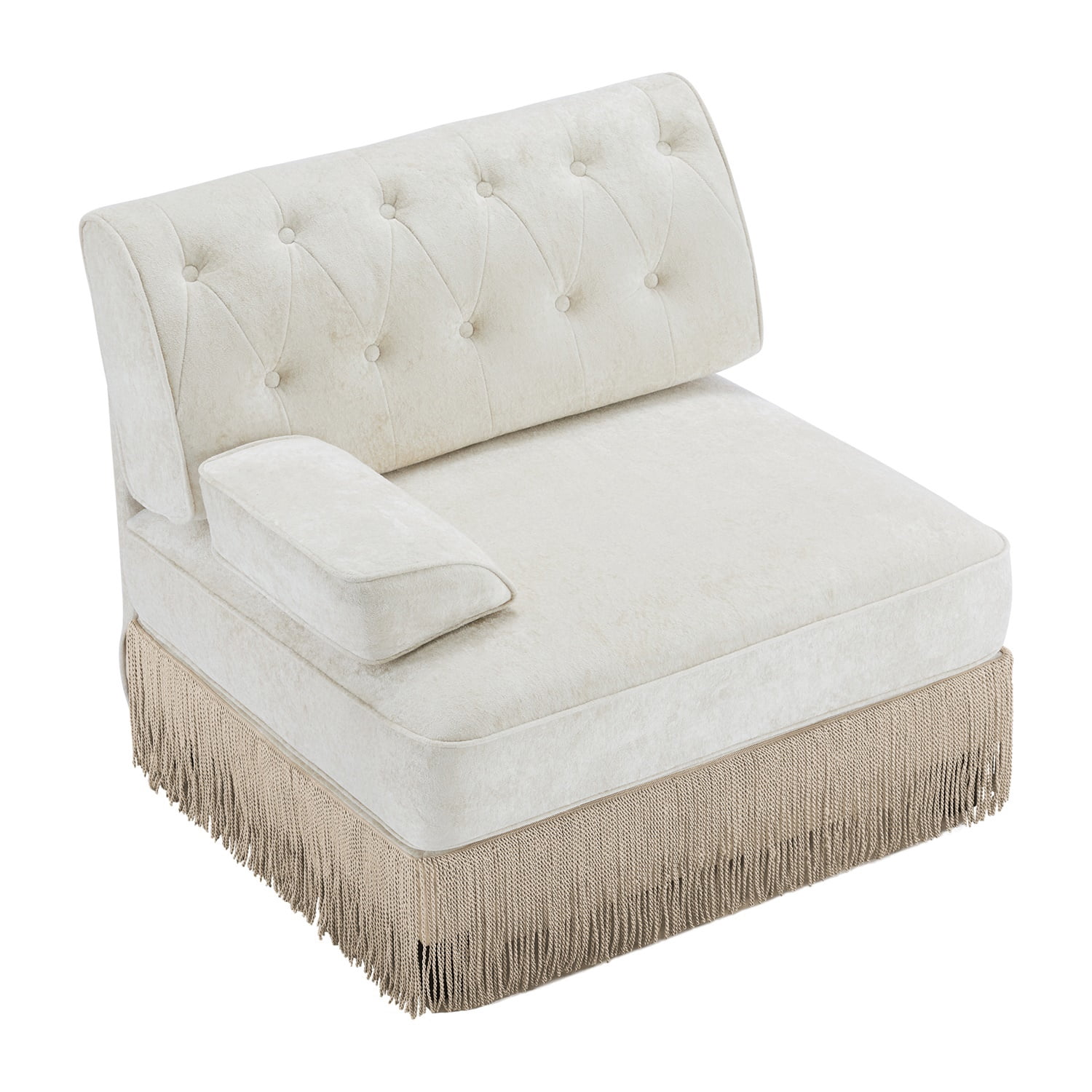 Hommoo Comfort Velvet Fabric Sofa with Left Arm, Button Tufted Design & Floor-grazing Tassel, Beige