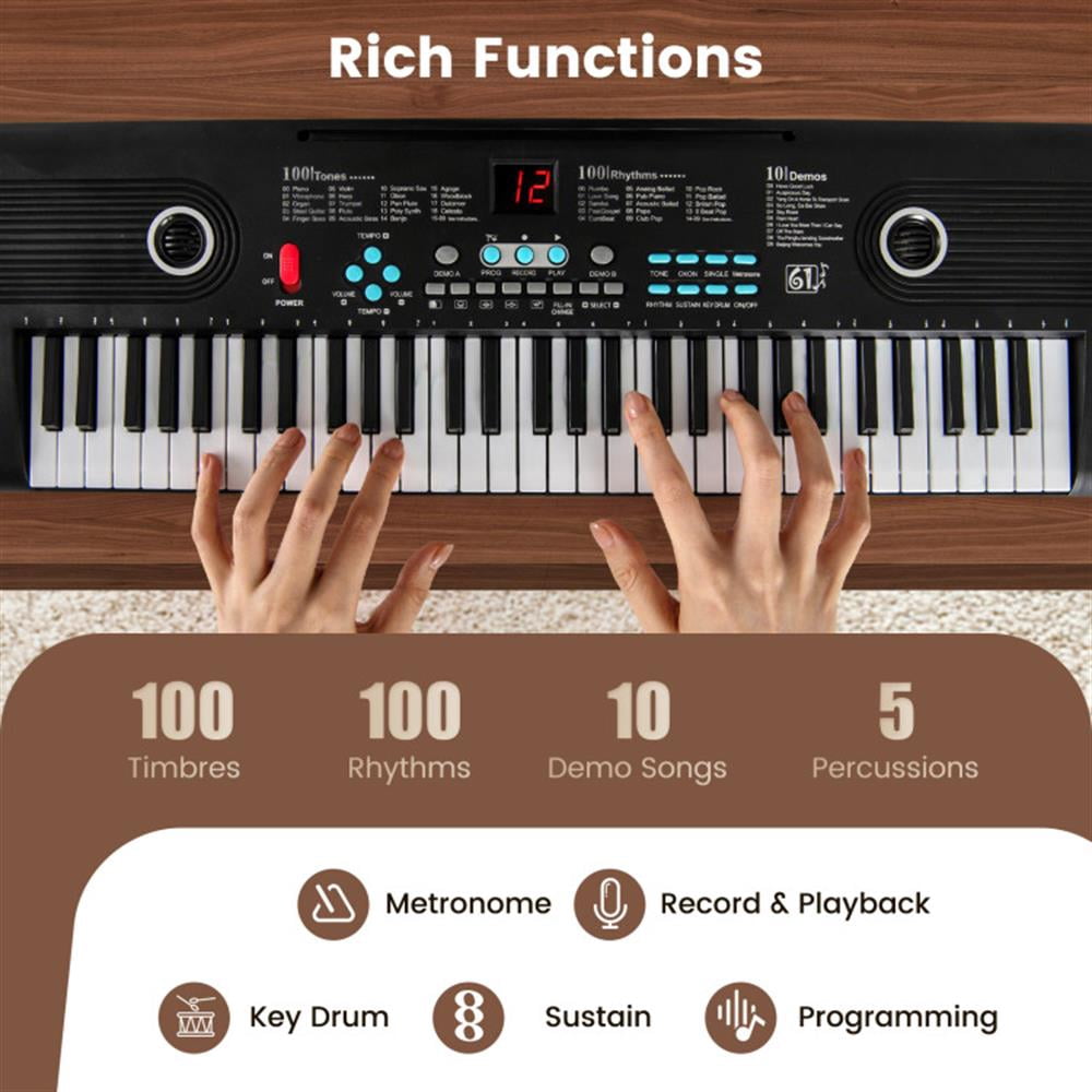 Kepooman Piano,61 Key Electric Portable Digital Keyboard Piano for Beginner-Black