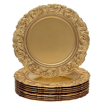 13'' Party Chargers Large Plates & Platters Great for Elegant Party's Weddings Tableware Great for Serving dish Gold Pack of 6