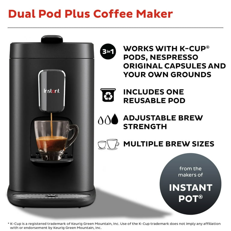 Instant Dual Pod Plus 2-in-1 Coffee Maker and Espresso Maker with Reusable  Ground Coffee Pod 